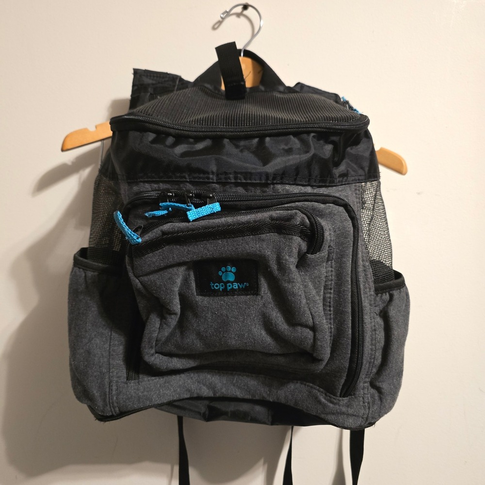 Top Paw Pet Carrier Backpack Small Dog Cat Grey Black Mesh Breathable Travel Bag